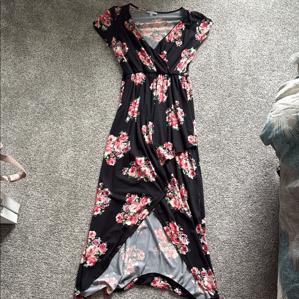 White Birch Black and Pink High Low Sundress